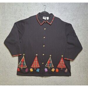 C.S.T. Sport Holiday Christmas Jacket Button Up Women's Size 2X Embroidered